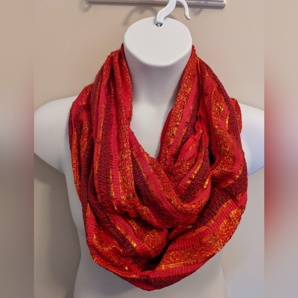 NWOT Infinity Scarf 20"W x 36"L Red/Gold/Purple/Pink Made in India - Picture 1 of 5